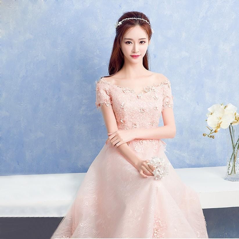 安い 半袖 パーティードレス 二次会 ロング 結婚式 イブニングドレス 披露宴 花嫁 フォーマルドレス 演奏会 カクテルドレス ピンク 大きいサイズ