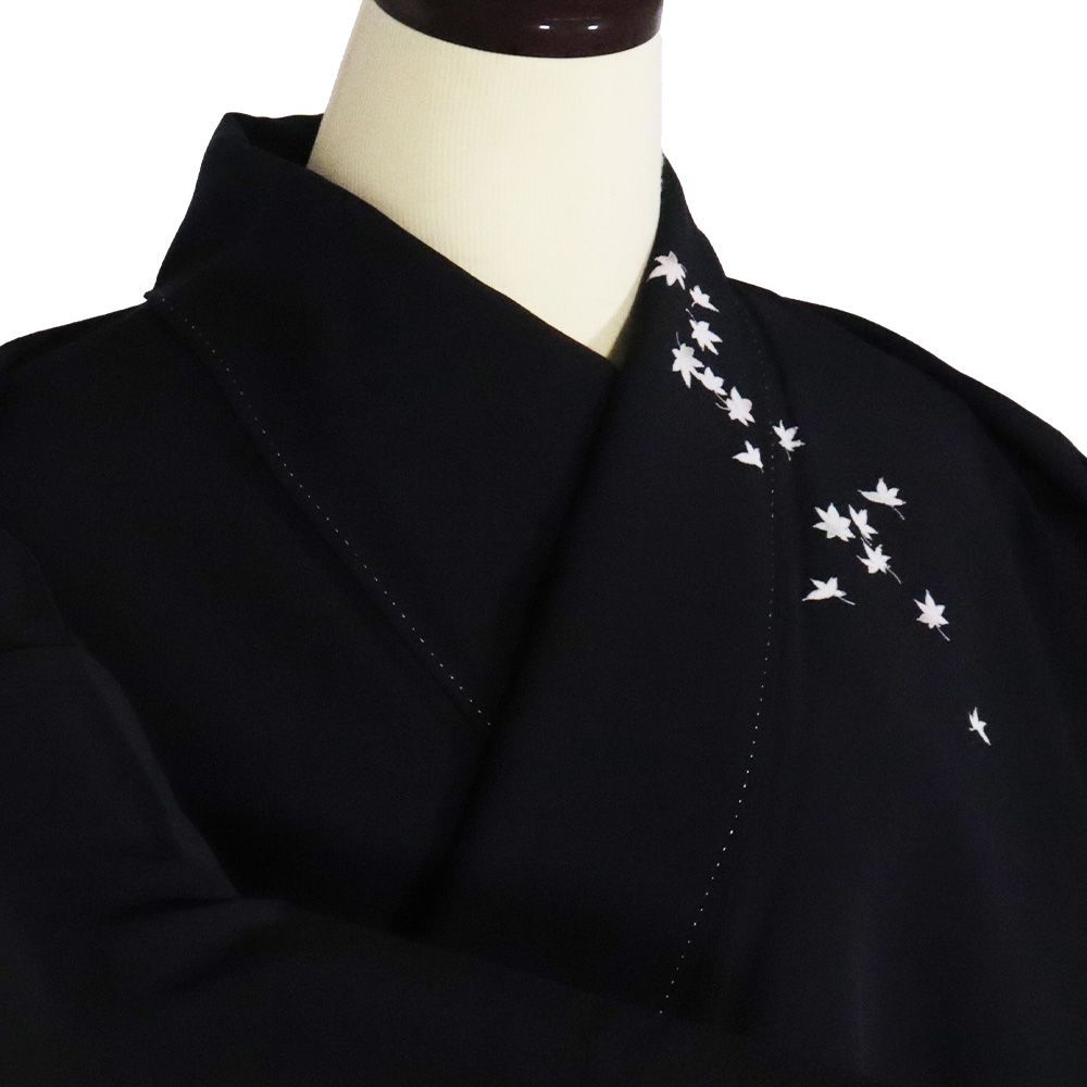 正絹 ✿訪問着　刺繍　黒地 　袷 紬 訪問着 袷 着物 刺し子 手刺繍 正絹 濃グレー地 葡萄 ぶどう