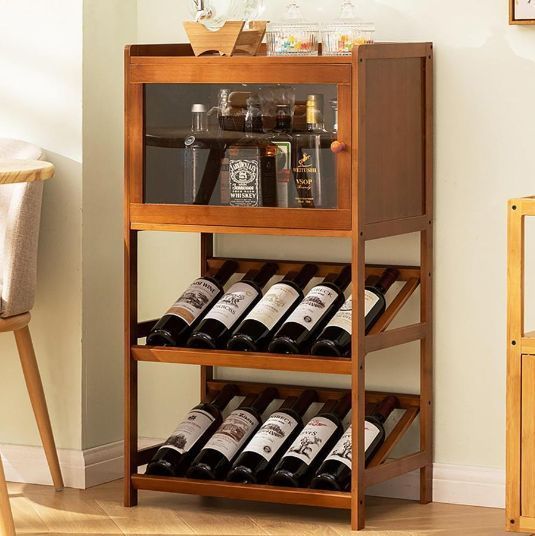 です竹製酒 棚 収納コンパートメント付き お酒 棚 ボトルラック ワインラックワイン収納ラック ウイスキー 棚 お酒収納ラック 酒類貯蔵ロッカー 大容量 多く瓶サイズ