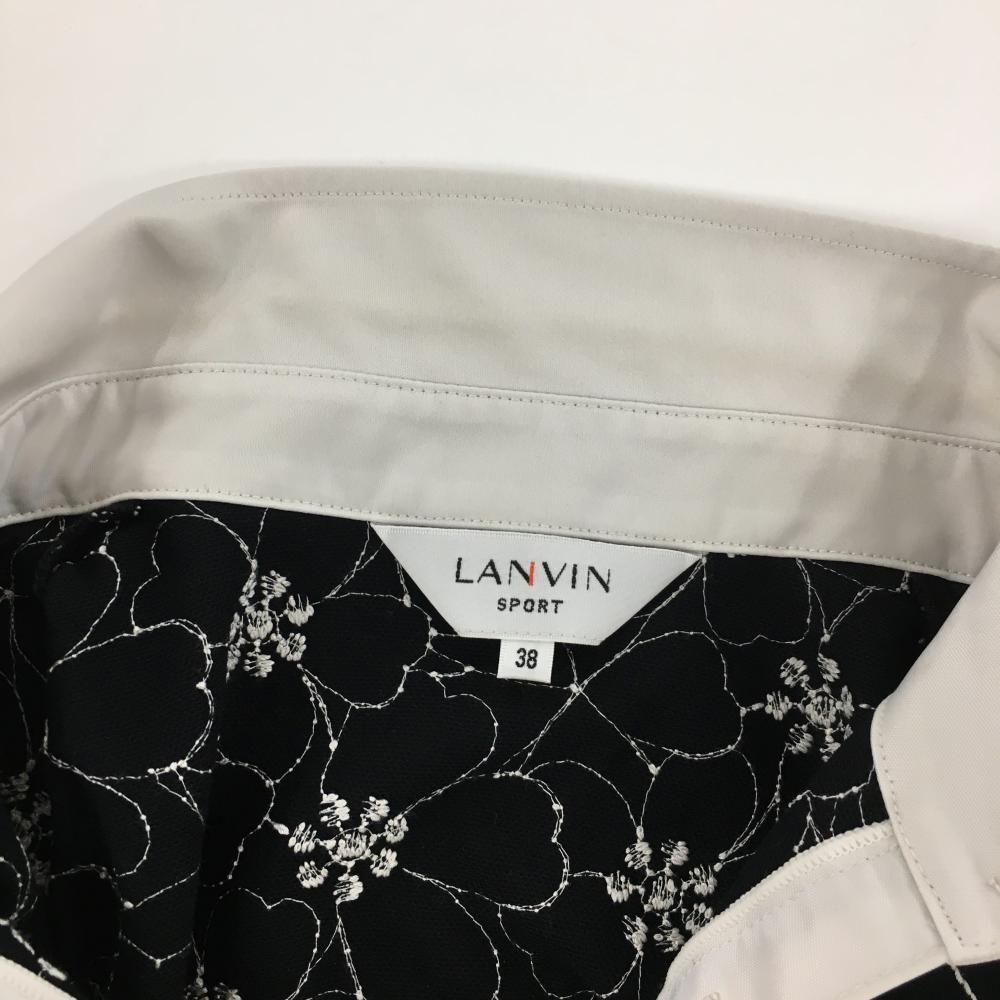 超美品】ランバンスポール 半袖ポロシャツ 黒×白 身頃花柄