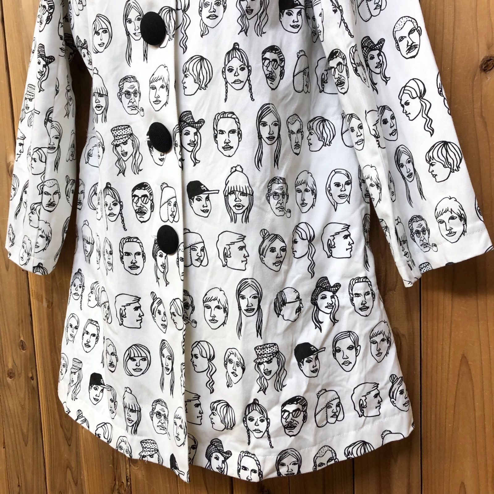 極上の CHEESE 日本製 レディース コート ステンカラーコート ハーフコート 顔柄 ユニーク お洒落 コットン素材