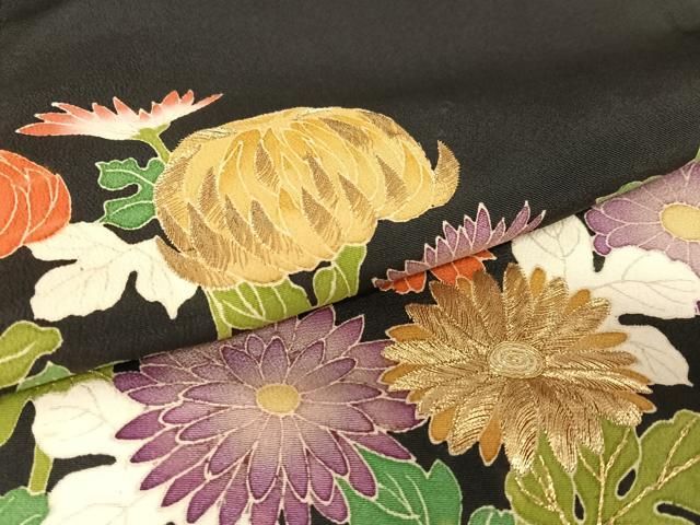 平和屋着物○創業130年 江戸染繍友禅 大彦 黒留袖 駒刺繍 草花文 ます