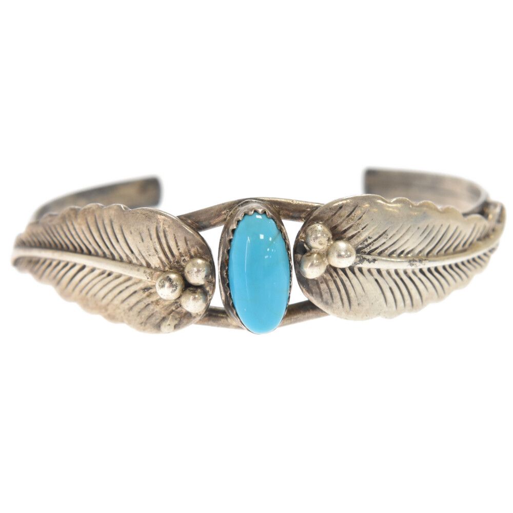 インディアンジュエリー　ターコイズ　シルバーバングル　SILVER　リーフ INDIANJEWELRY (インディアンジュエリー) S.L刻印 ターコイズ