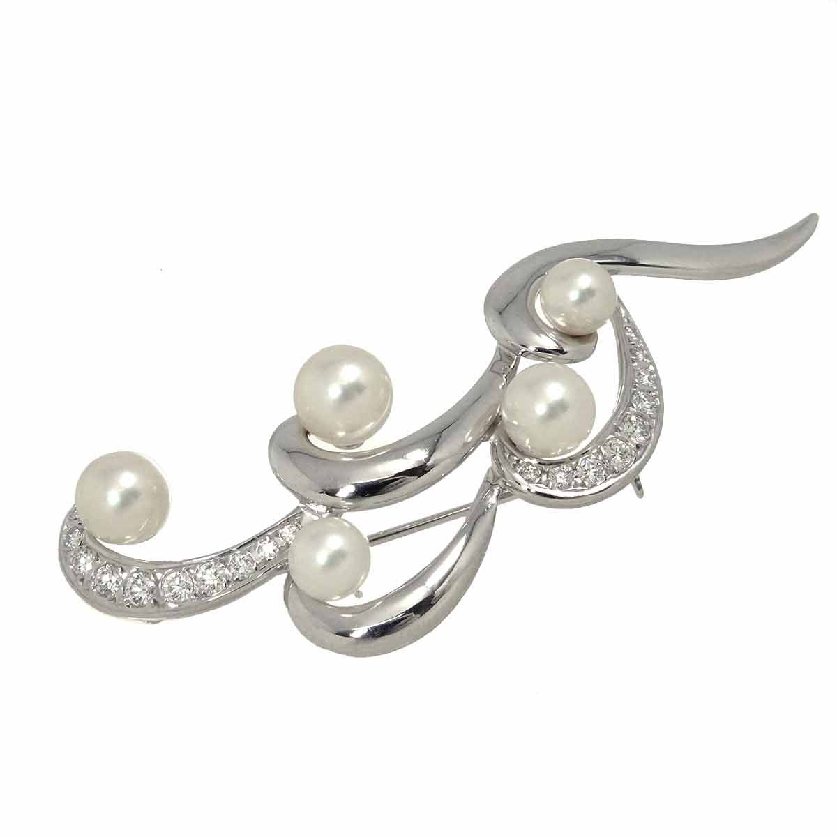 ミキモト MIKIMOTO アコヤ真珠 7.0-5.6mm ダイヤ ブローチ K18 WG ホワイトゴールド 750 パール Akoya Pearl Brooch 90293201