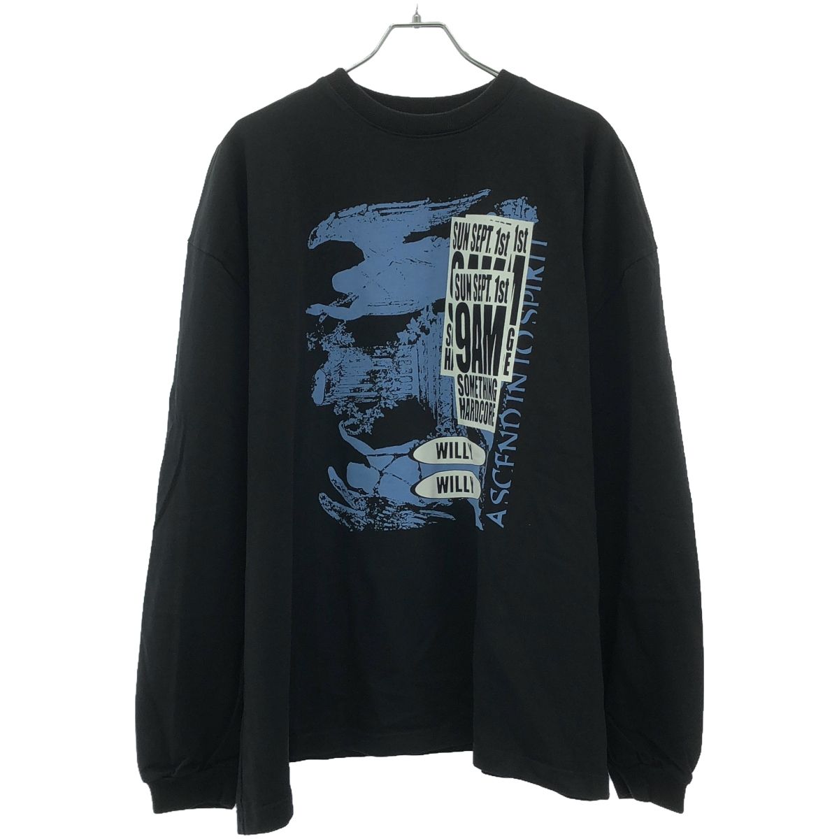 WILLY CHAVARRIA ウィリーチャバリア 23AW ASCENDINTOSPIRIT WAFFLE グラフィックプリントロングスリーブカットソー  ブラック M