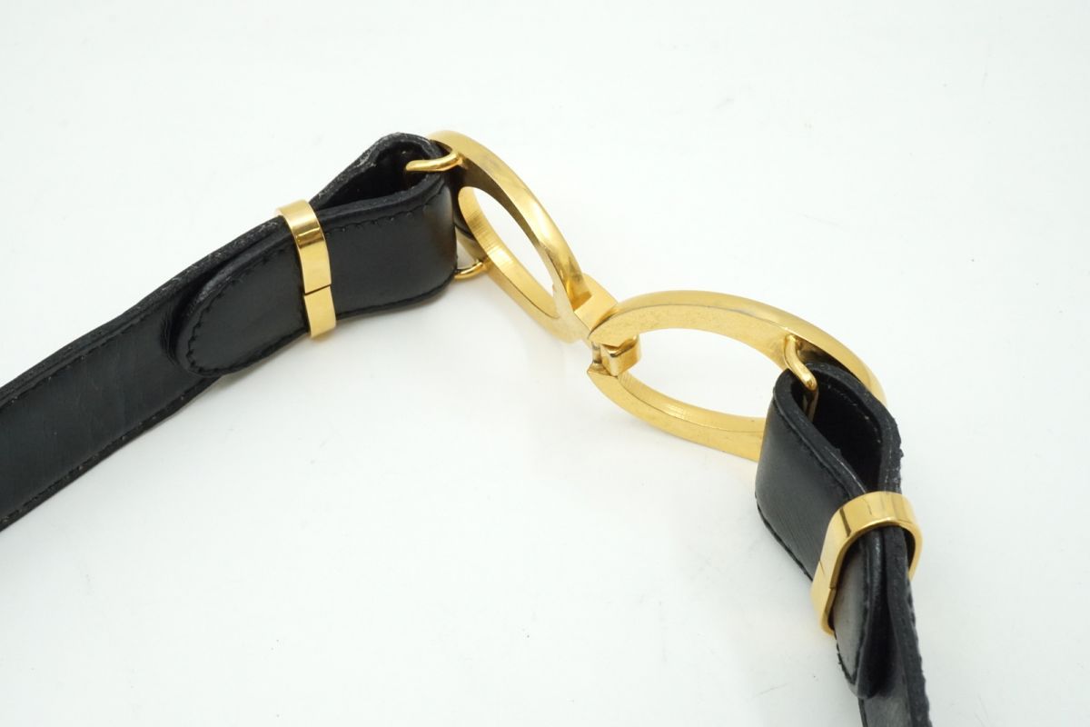 【美品】LOEWE ロエベ アナグラム ベルト ゴールド ブラック スペイン製 ロエベ ヴィンテージ 75(約M～L) バックル ベルト アナグラム