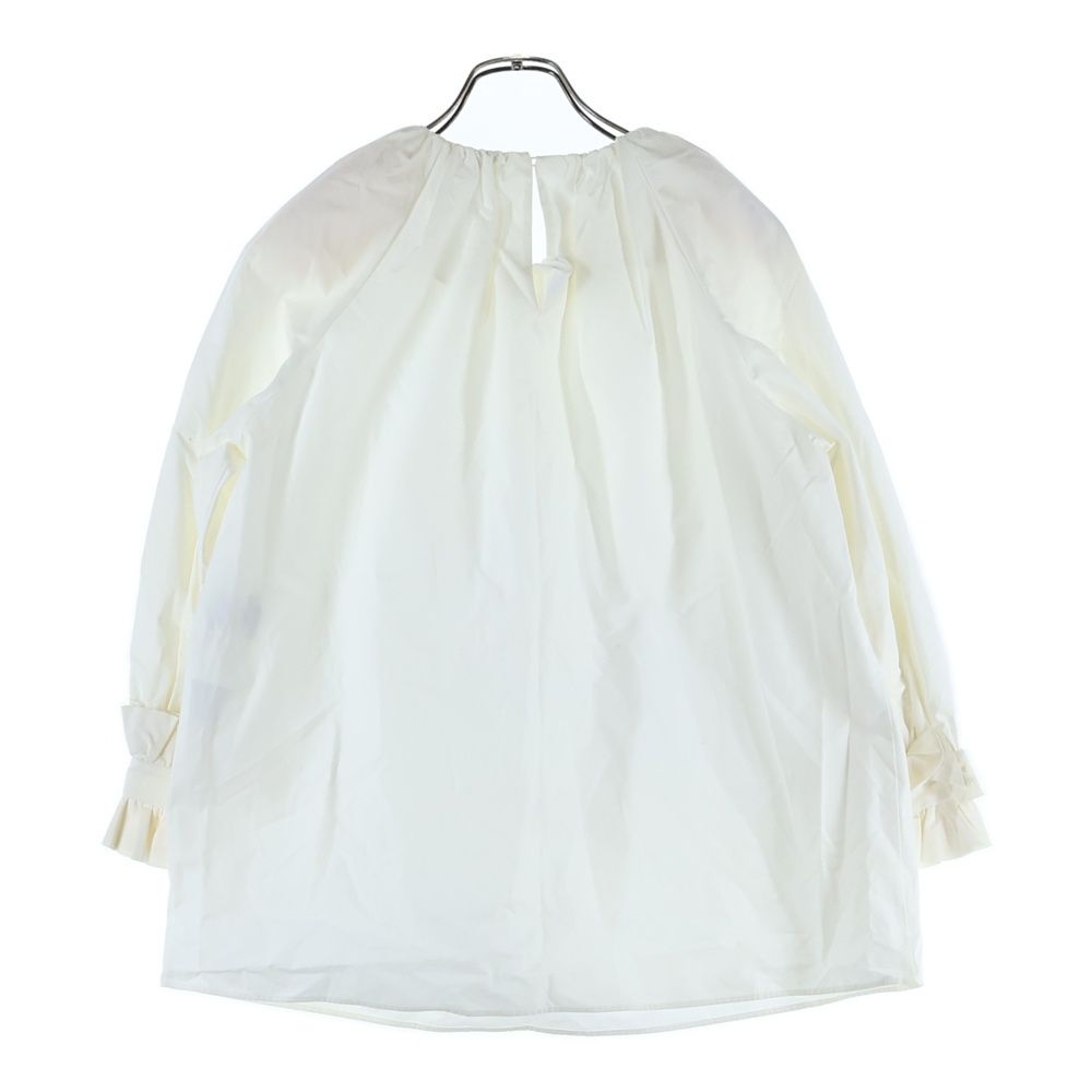FENDI フェンディ ギャザー フリル クルーネック ロングスリーブ 長袖 プルオーバー ブラウス トップス ホワイト レディース FS 6750 2 ZM
