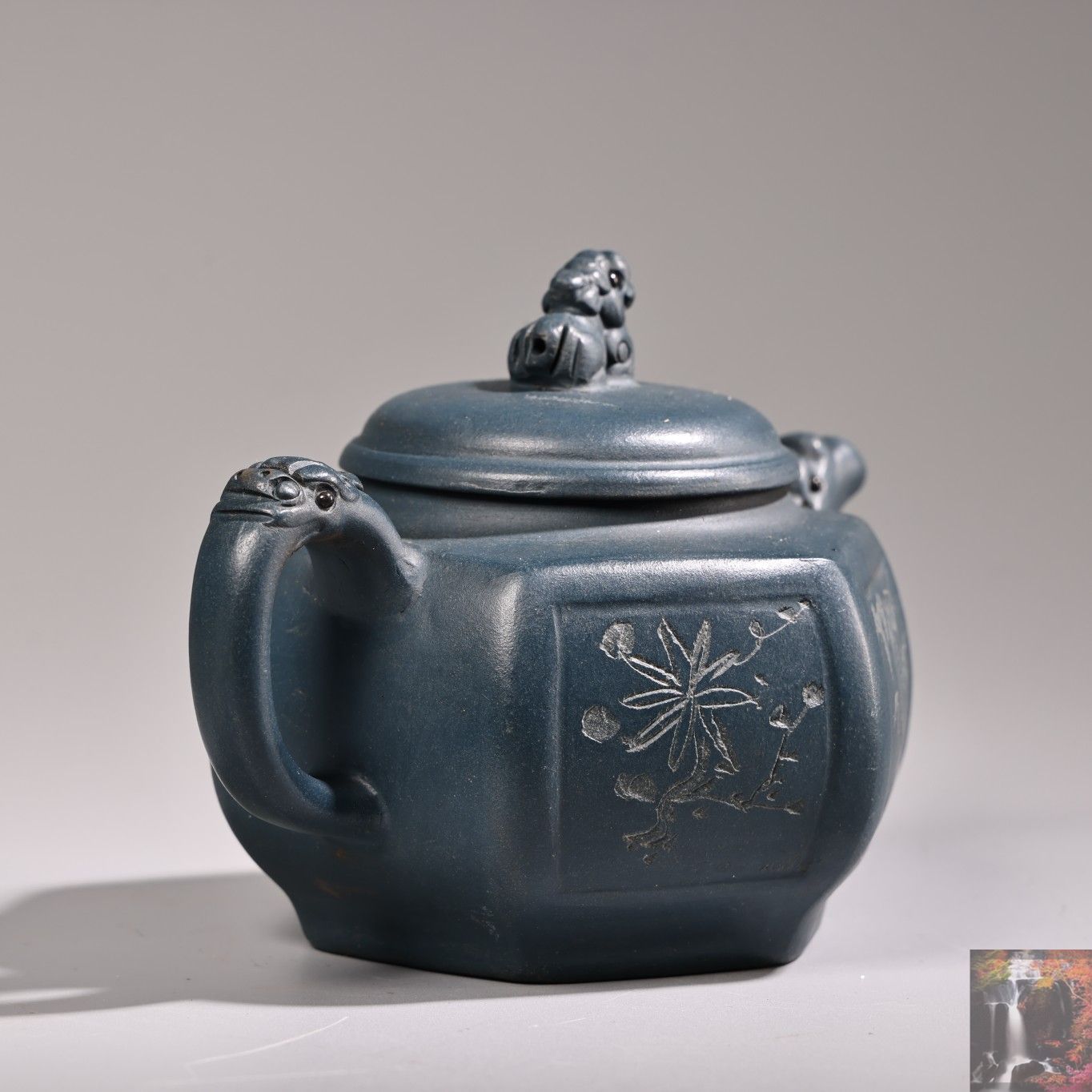 旧家蔵出し 宜興紫砂細作 原礦 天青泥 紫砂壷 茶壷 茶道具 箱付