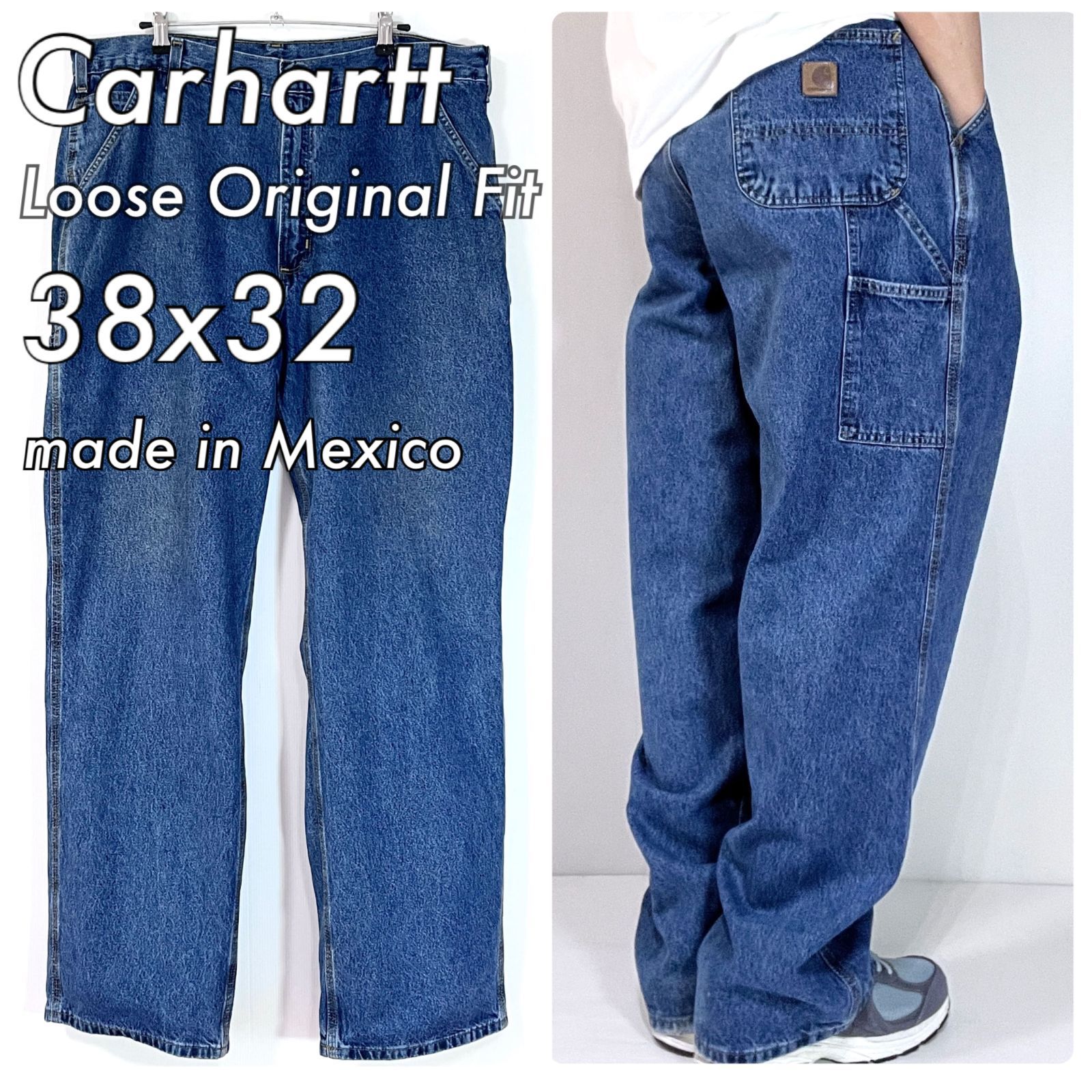 Carhartt カーハート W38L32 デニム ペインターパンツ B13-DPS 10s レザーピスネーム ワークパンツ ジーンズ ルーズオリジナルフィット ワイドバギー メキシコ製 太 濃いめ Loose Original Fit p25043202