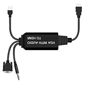 VGA HDMI 変換アダプタ CANEOV 金メッキVGA→HDMI 出力 ビデオ変換ケーブル 1080P対応 3.5mmオーディオコード付き 音声転送 USB給電ケーブル付き