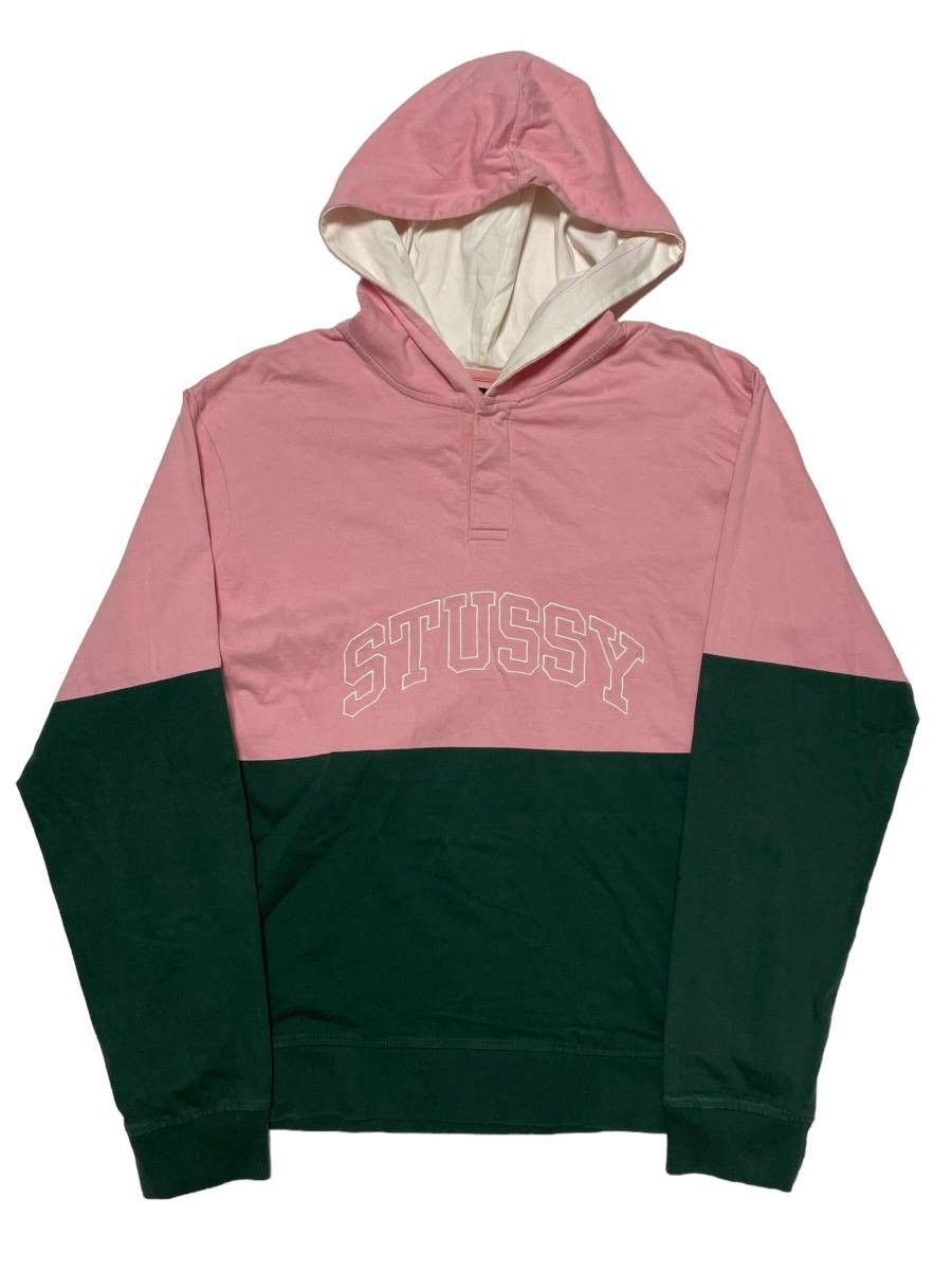 XLサイズ 17ss STUSSY ステューシー Block Hooded Jersey Pink/Green スウェット パーカー 薄手
