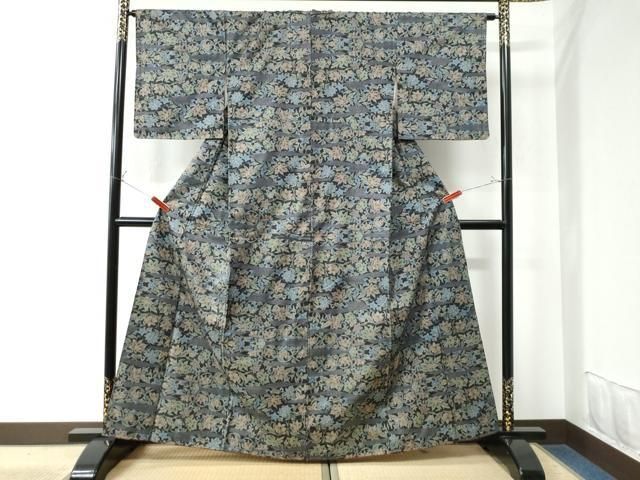 平和屋着物□本場大島紬 7マルキ 枝葉文 正絹 逸品 AAAZ2866mf