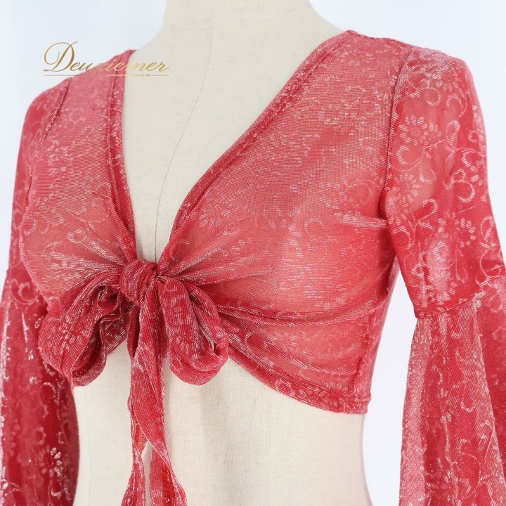 フラメンコ 衣装 ブラウス トップス レッスン 練習着 レッド系 赤