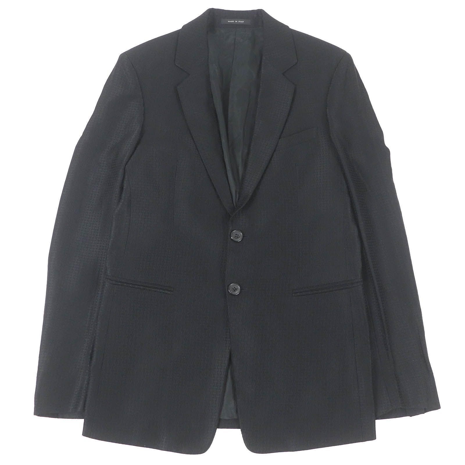 美品EMPORIO ARMANI エンポリオ アルマーニ ウール 黒タグ 総柄 シングル テーラードジャケット ブレザー ブラック 46 イタリア製 正規品 メンズ