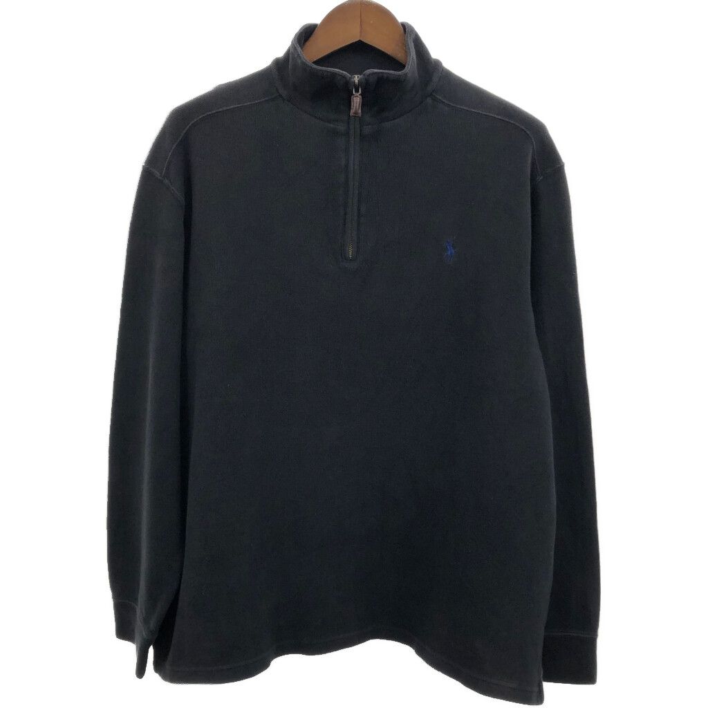 90年代 Polo by Ralph Lauren ポロ ラルフローレン ハーフジップ ドライバーズニット セーター ブラック (メンズ L) 中古 古着 Q7456