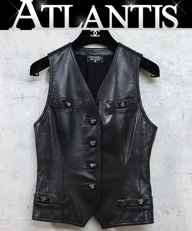 広尾店】シャネル CHANEL ココマーク レザーベスト 黒 【13942