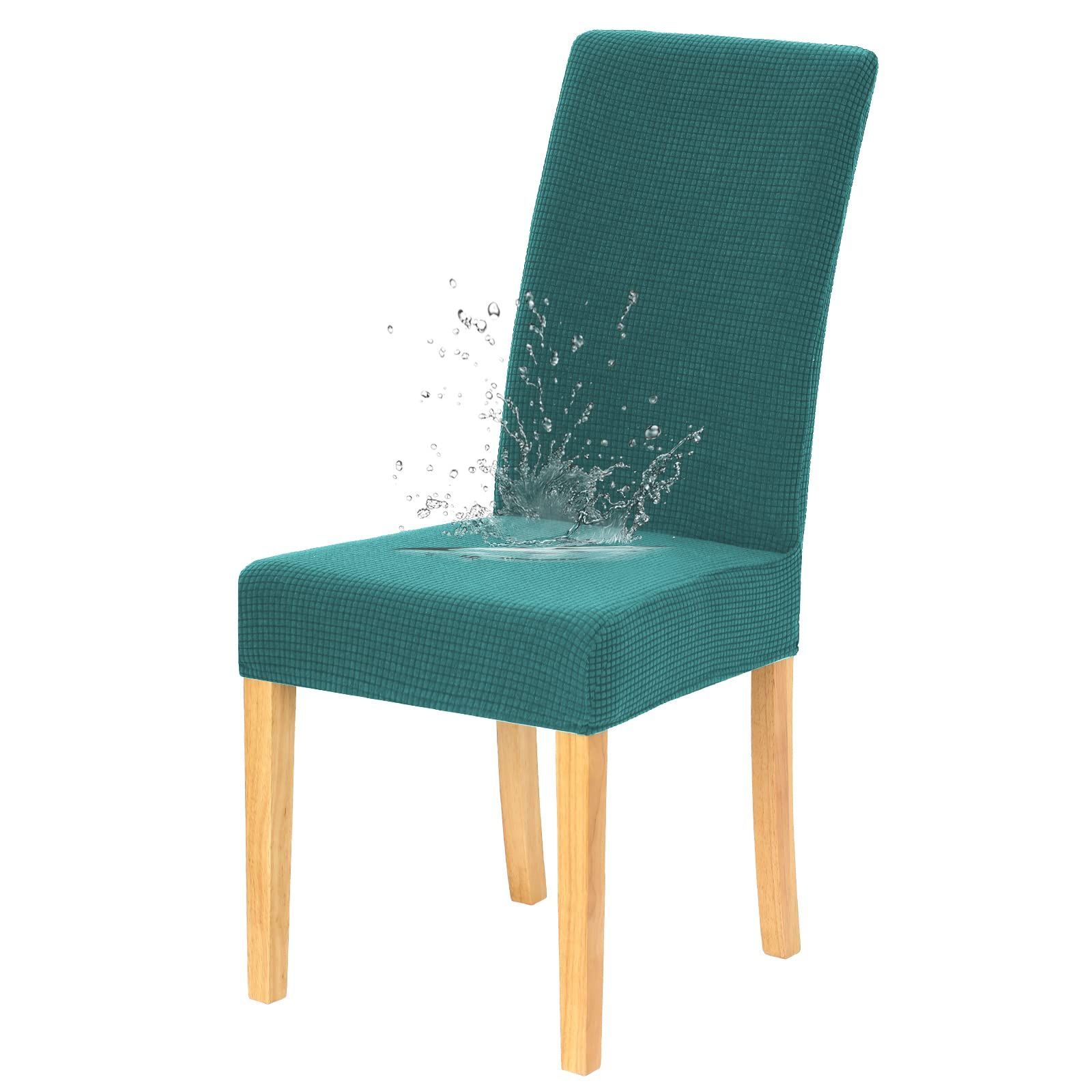 ターコイズ_4枚入り HMZM 防水チェアカバー、防水伸縮性素材、耐久性、洗える、取り外し、伸びる、ダイニングチェアカバー、四枚セット,ターコイズ