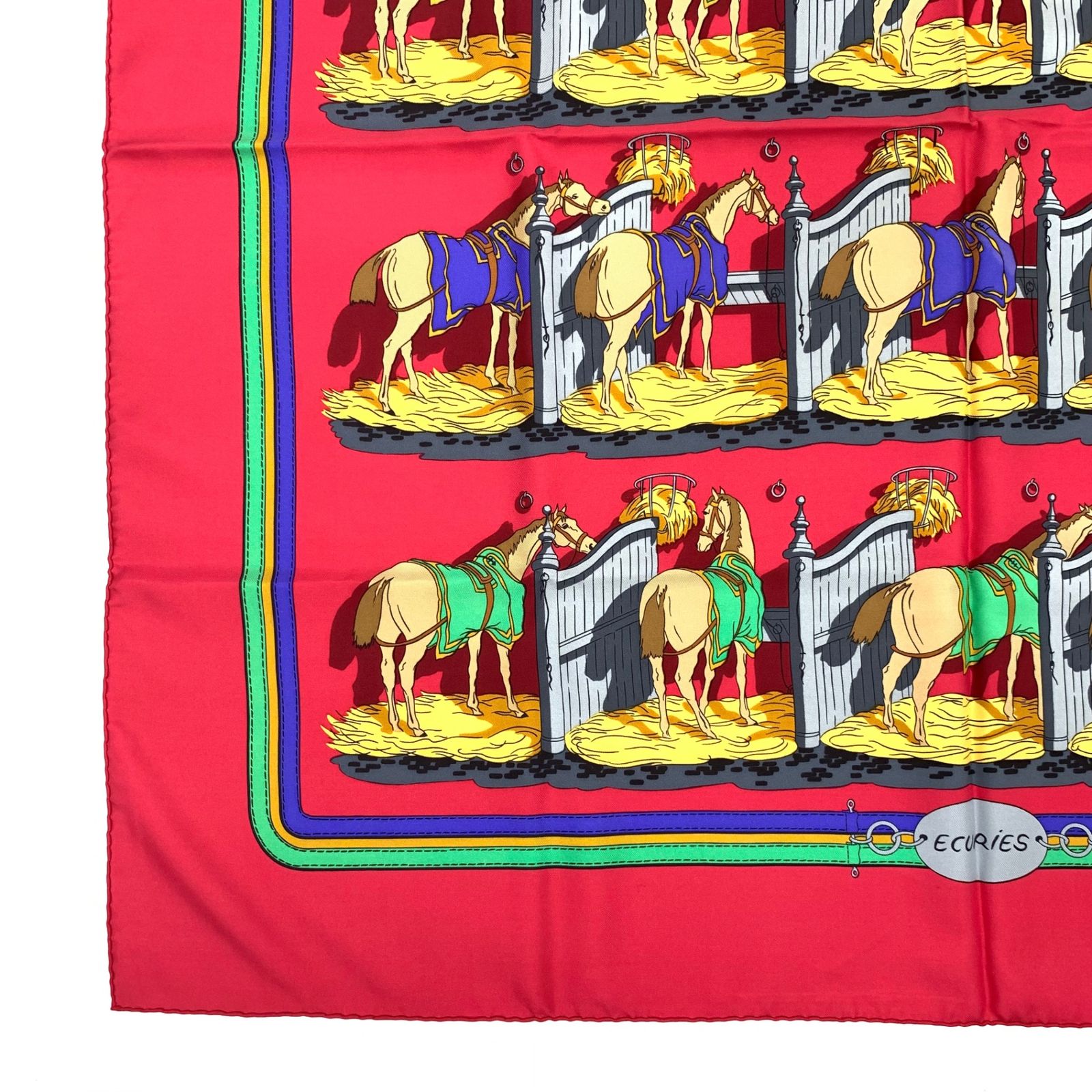 美品 HERMES エルメス カレ90 ECURIES 厩舎 馬柄 スカーフ