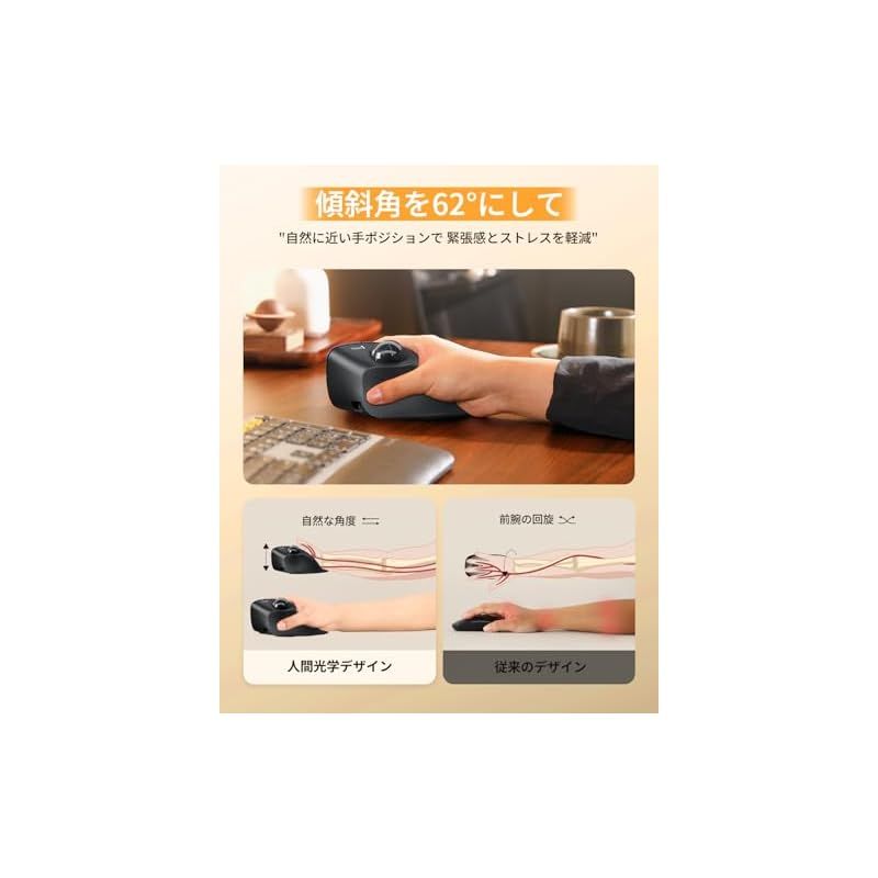 ProtoArc EM05 NLバーティカル トラックボールマウス 縦型62° 2.4GとBluetooth両対応 ワイヤレス 5段階DPI 200 400 800 1200 1600 7ボタン 光学式 右手用 USB充電式 大容量の電池搭載 長時間PC作 0