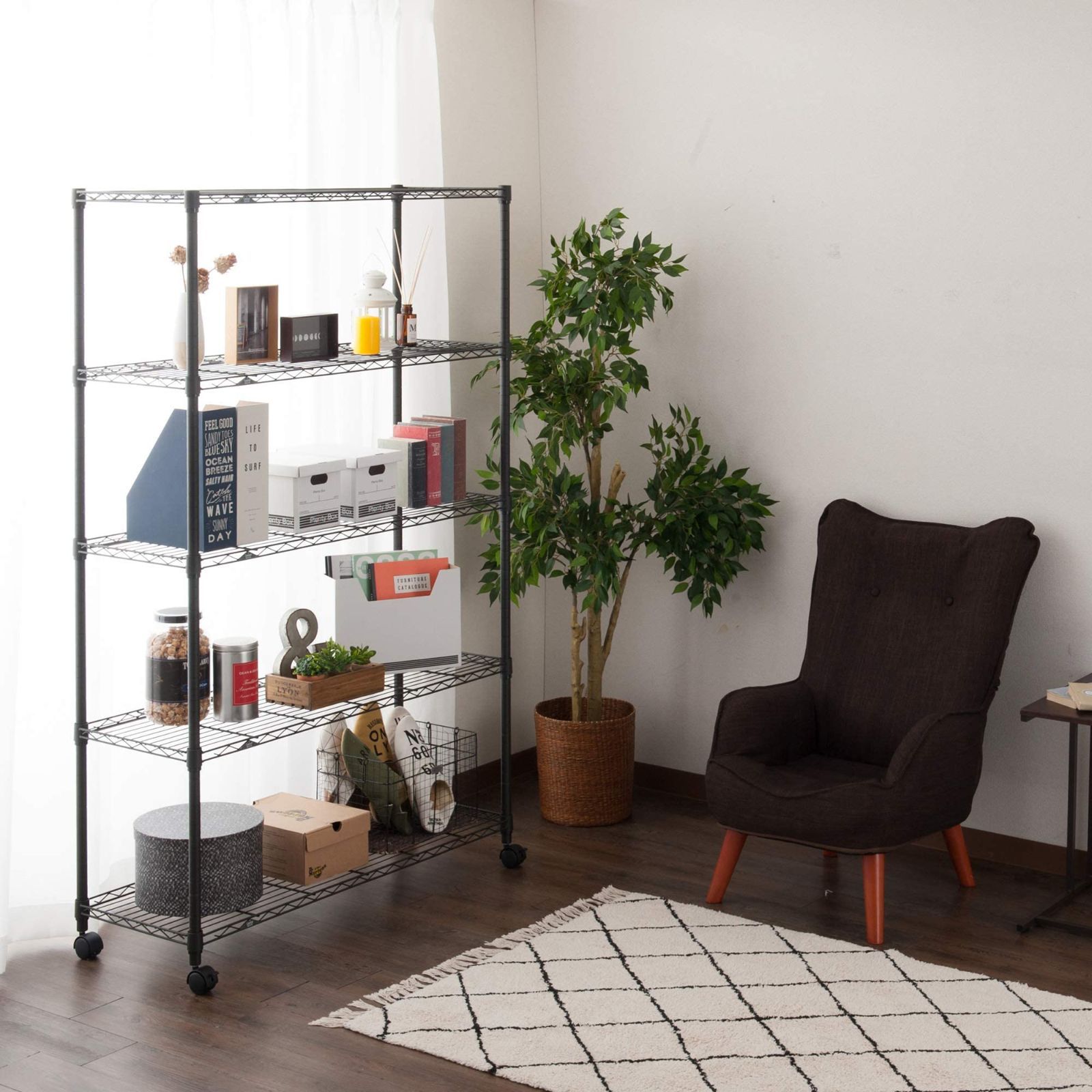 スタイル:5段高さ178.5cm_サイズ:幅110cm_色:ブラック】ドウシシ 