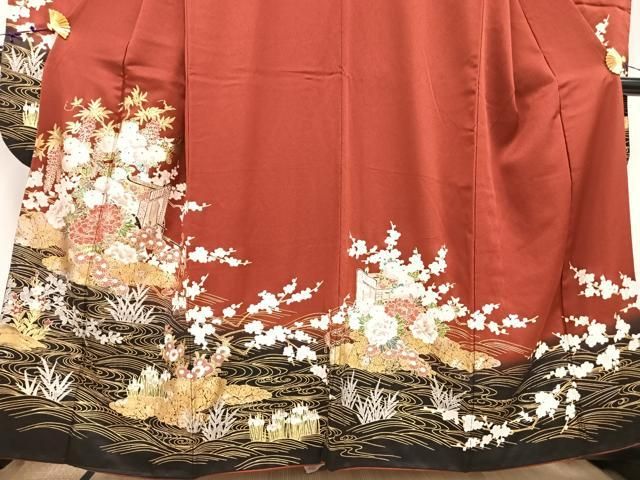 花美人着物□豪華振袖 駒刺繍 吉祥花文 黒地 銀彩 逸品 ic0738