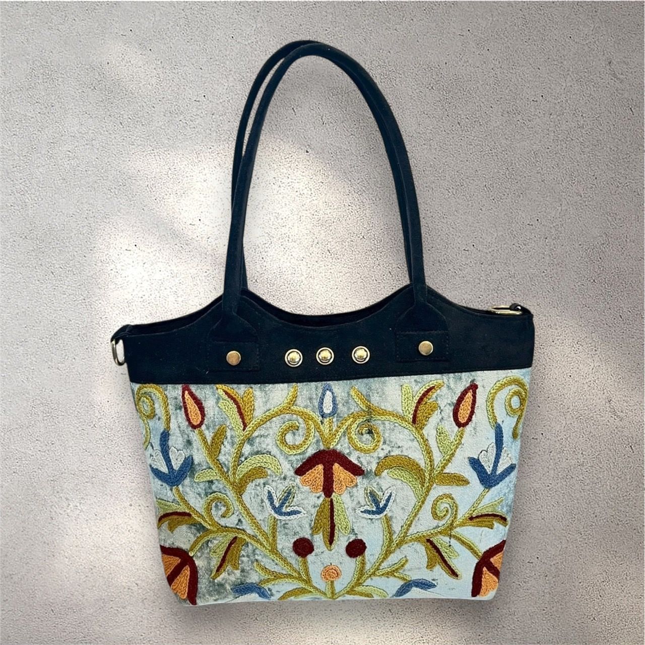 カシミール刺繍 トートバッグ カバン ハンドメイド 花柄 ベルベット 