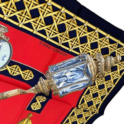 ♪ HERMES エルメス カレ90 馬車のランタン FEUX DE ROUTE ネイビー  