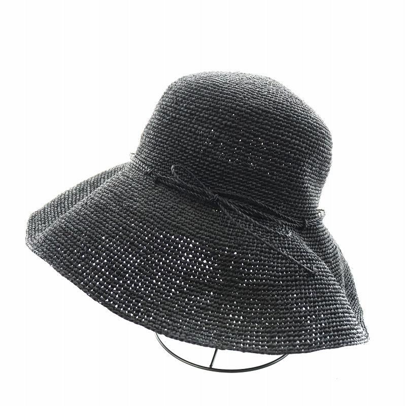 ヘレンカミンスキー 帽子 ラフィアハット リボン 黒 HELEN KAMINSKI