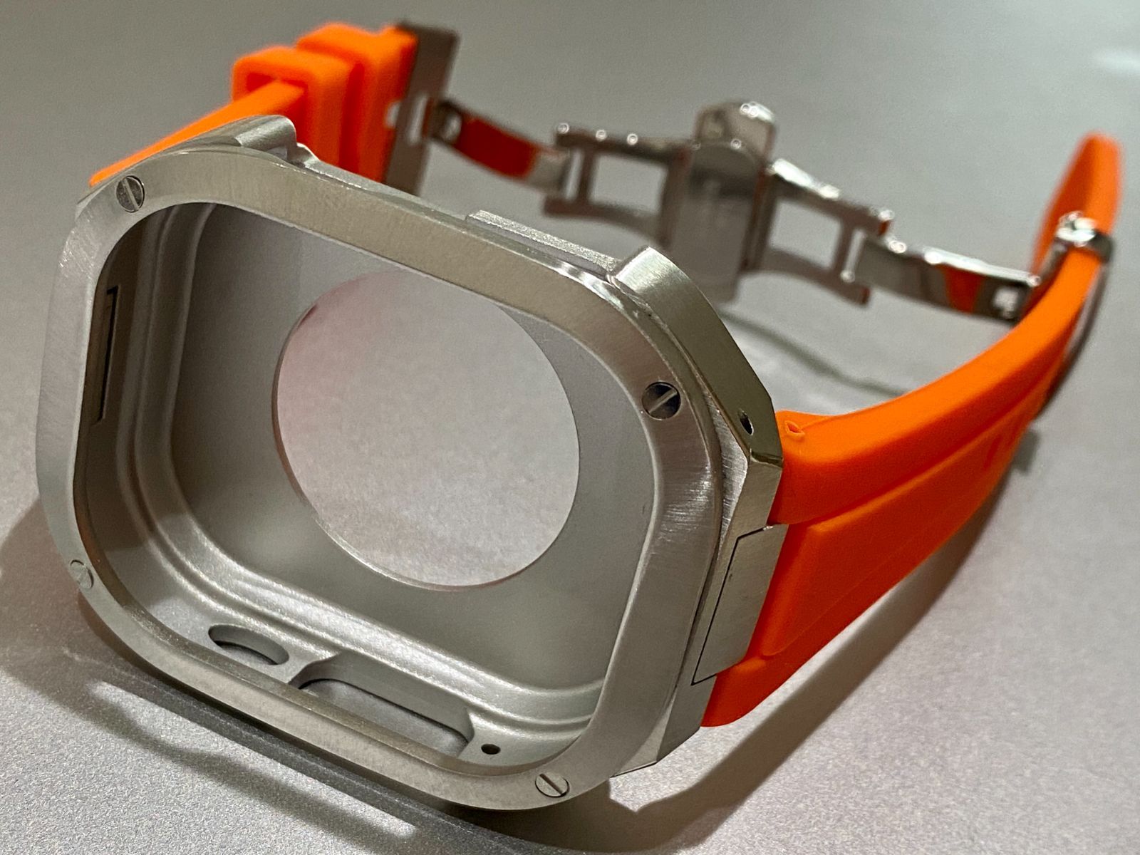 シルバー×オレンジ アップルウォッチバンド ラバーベルト カバー ステンレス Apple Watch ケース 49mm ウルトラ ultra スポーツ メンズ レディース キラキラ