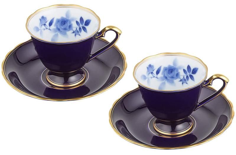香蘭社 サムシングブルー ペアコーヒー カップ＆ソーサー 180ml 艶やかなルリ色 有田焼 幸福の青い薔薇 白磁の内側には可憐な青い薔薇が描かれ 金彩の縁取りが更に気品を添えていま