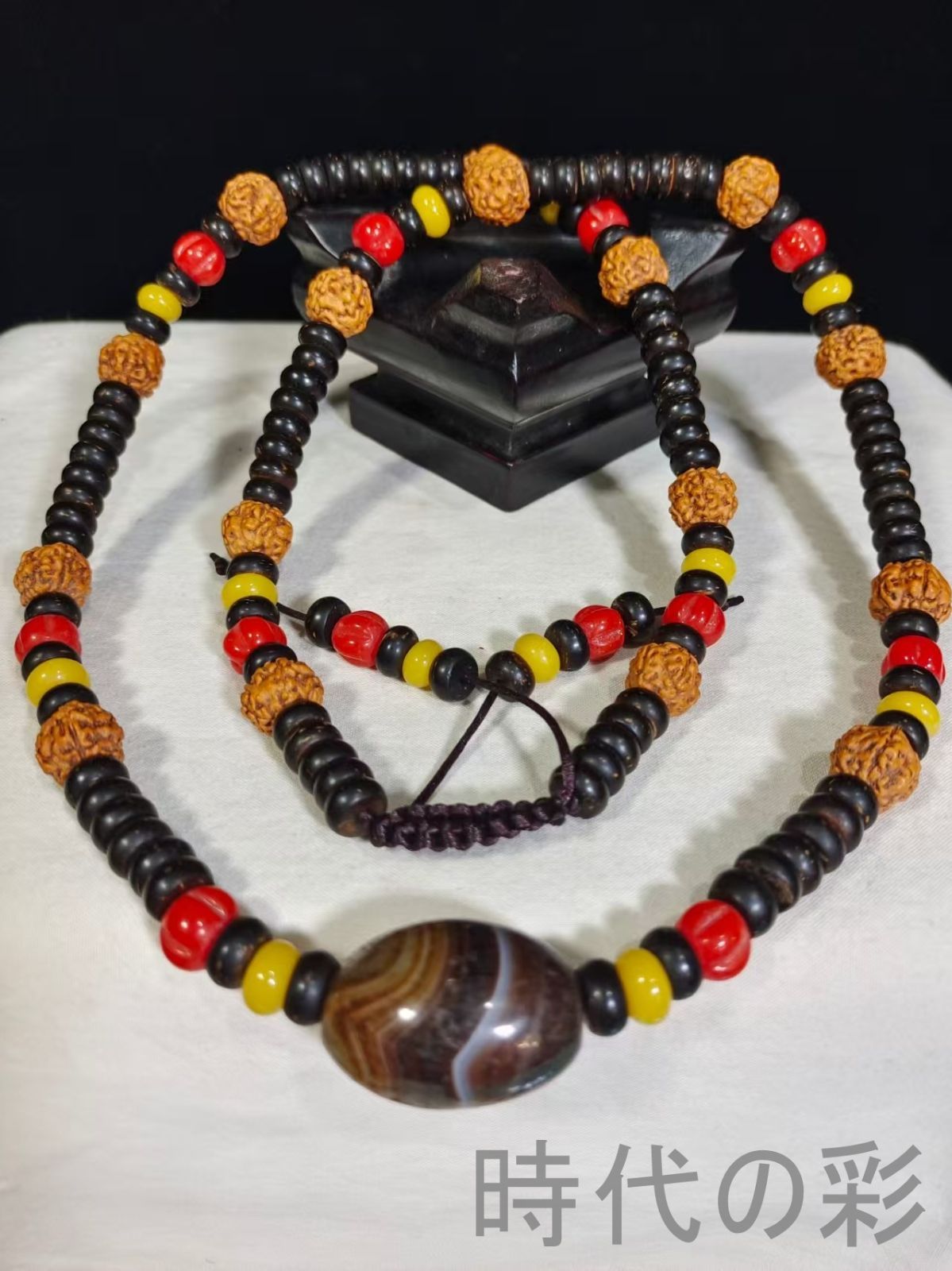 中国古美術・旧蔵・藏式編織・ネックレス・瑪瑙・椰殻珠・清代・珠玉