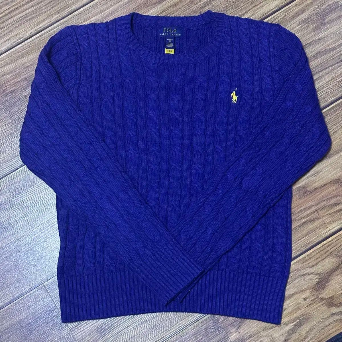 ポロ ガールズ xl ケーブル編み ケーブルニット 青