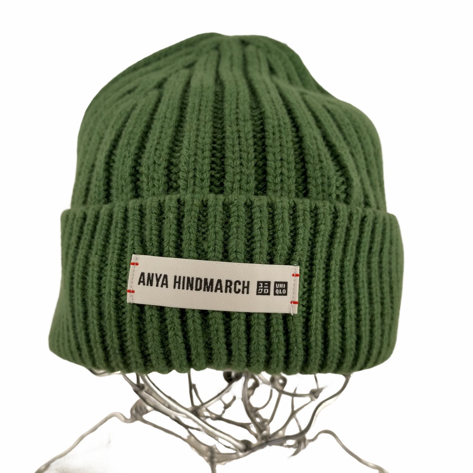ANYA HINDMARCH オリーブグリーン ニット帽 ANYA HINDMARCH オリーブグリーン ニット帽 メンズウェア