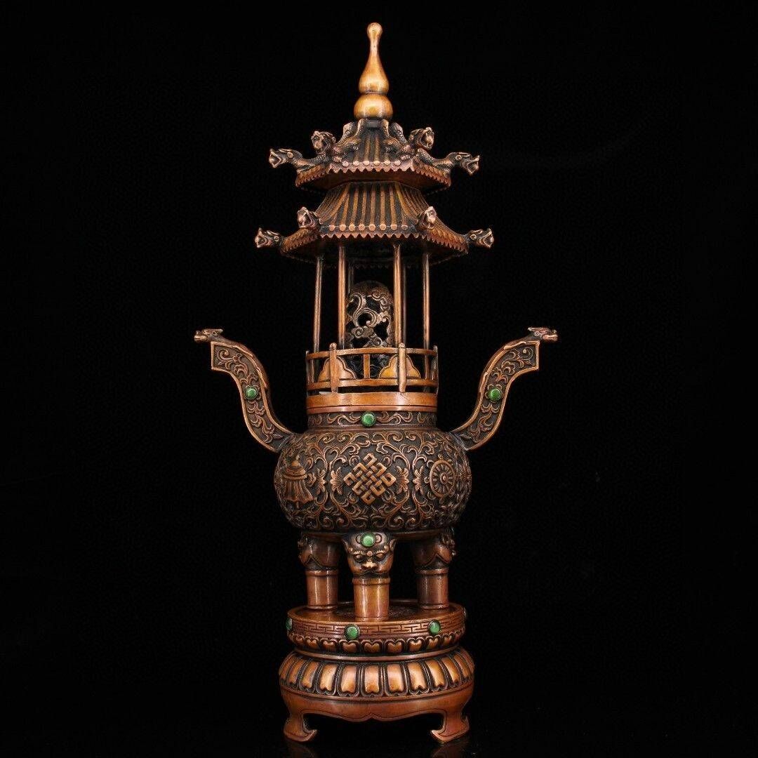中国古美術・老純銅製・純手作り・鎏金高浮彫香炉・镶嵌宝石 ・熏香炉・置物・文房具 中国古美術・老純銅製・純手作り・鎏金高浮彫香炉・镶嵌宝石