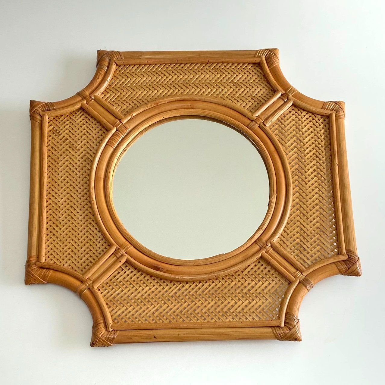 鏡 壁掛け ミラー ラタンミラー 手作りミラー おしゃれ 天然素材