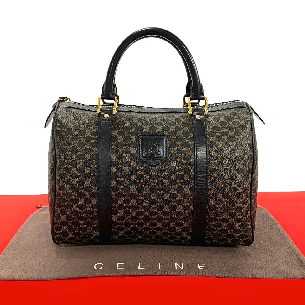 極美品✨️セリーヌ ボストンバッグ トリオンフ マカダム ブラウン レザー 本革 CELINE（セリーヌ） 極 美品 ヴィンテージ マカダム ブラゾン