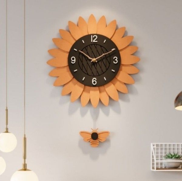 ひまわり蜂】掛け時計 静音 ポップ インテリア 壁掛け サン
