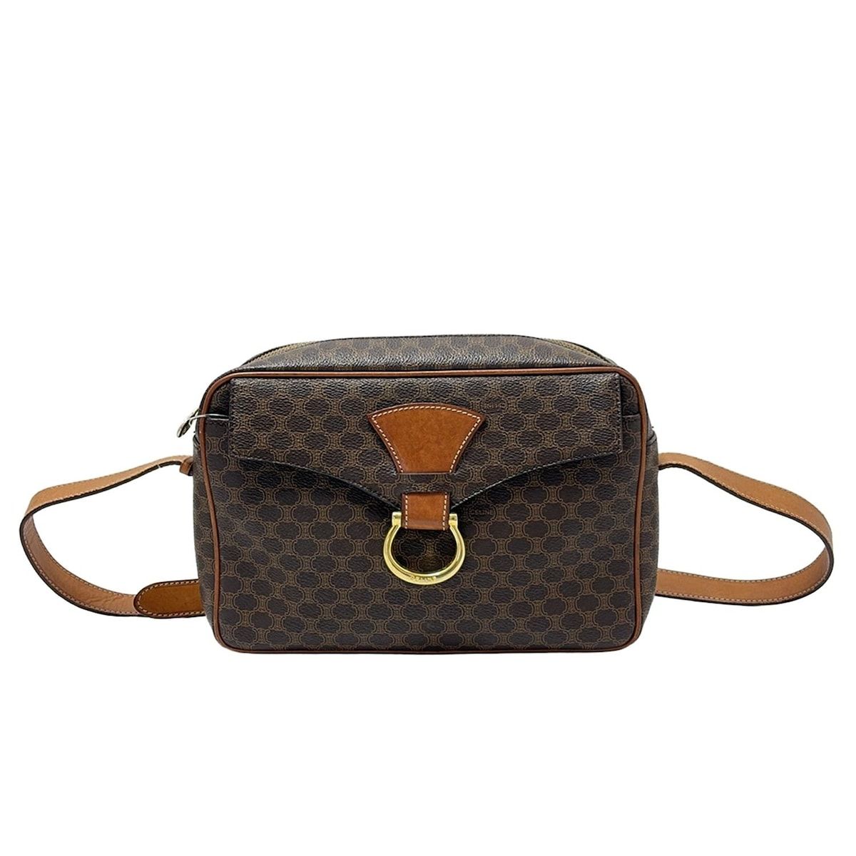 【美品】セリーヌ コイン サッシュベルト シルバー ダークブラウン マカダム CELINE セリーヌ ヴィンテージ マカダム ミニボストンバッグ