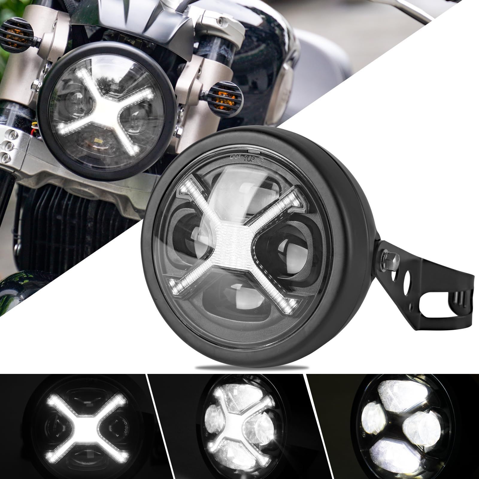 新品 Motikvans 5.75インチ LED バイク ヘッドライト レトロな黒
