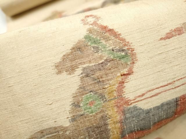 平和屋着物○小千谷紬 九寸開き名古屋帯 狩猟文 正絹 逸品 CAAV7160hy