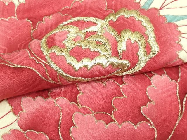 平和屋着物▽豪華振袖 単衣 草花文 金銀彩 正絹 逸品 DAAV9542sf  