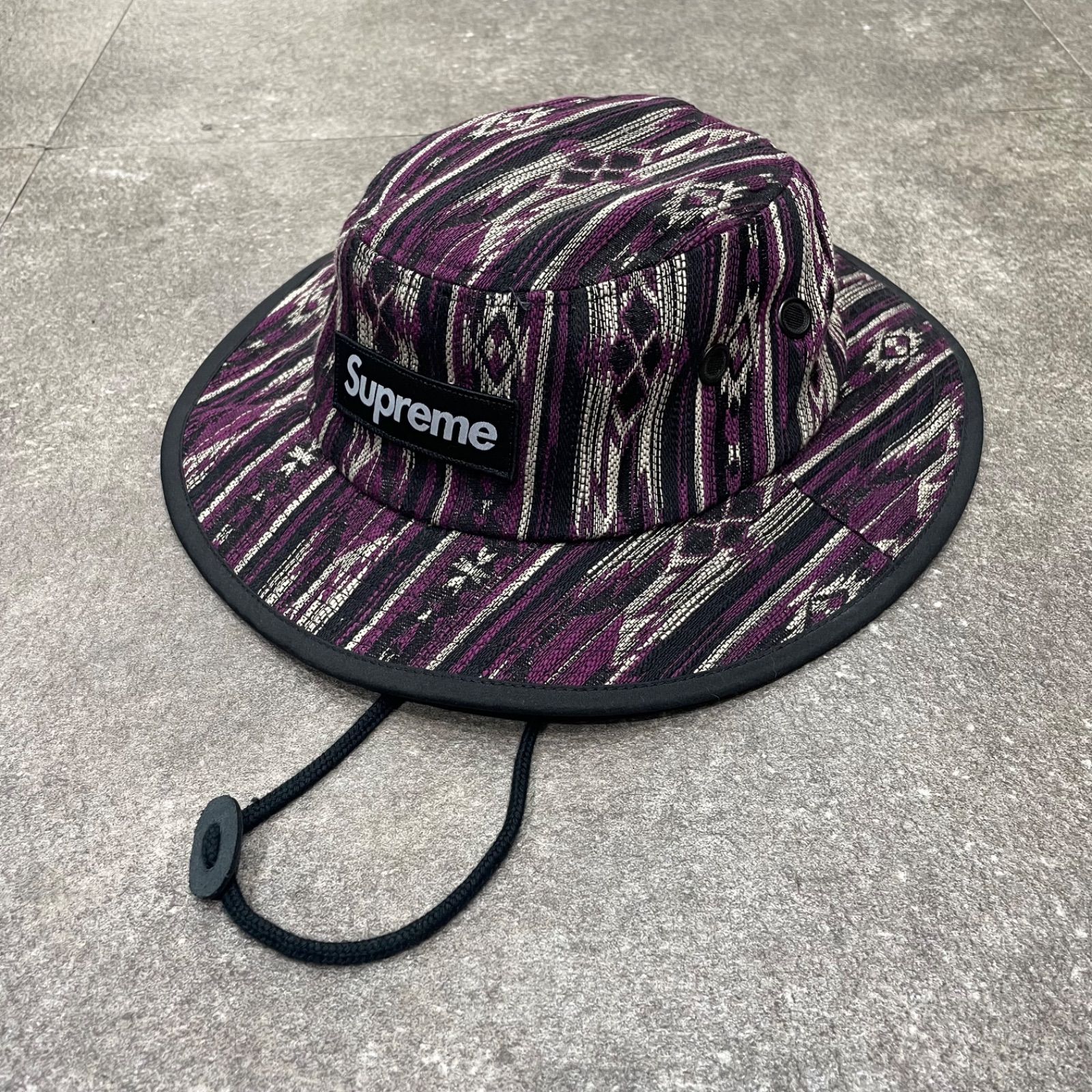 正規 SUPREME 22AW Woven Pattern Boonie ウーブン パターン ブーニー ハット 帽子 シュプリーム パープル系 S|M 82990A3