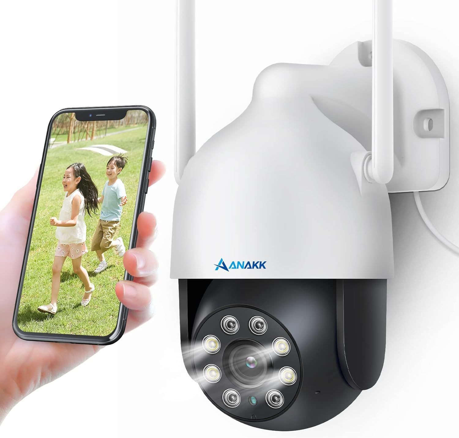 単品使用|増設用 360°PTZ機能搭載 防犯カメラ ワイヤレス Anakk PTZカメラ パンチルト機能 モーション検知 自動追跡 双方向通話機能 マイク付き 夜間 撮影 発光威嚇 ONVIF対応 nvr増設カメラ 単体使用も sdカードなし