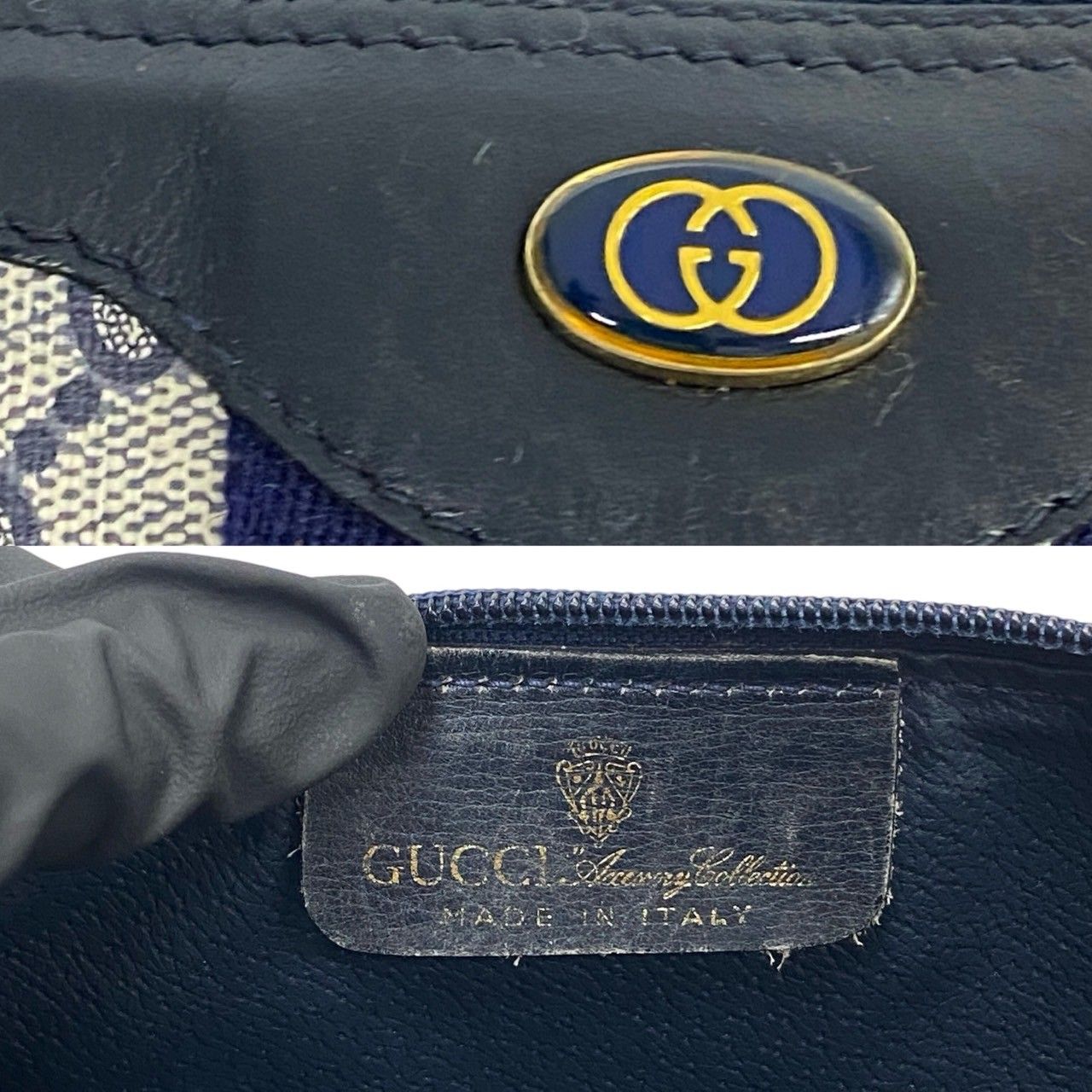 極 美品 GUCCI グッチ オールドグッチ シェリーライン GGロゴ レザー 本革 ハンドバッグ ミニ トートバッグ ボストンバッグ ネイビー  22135 - メルカリ