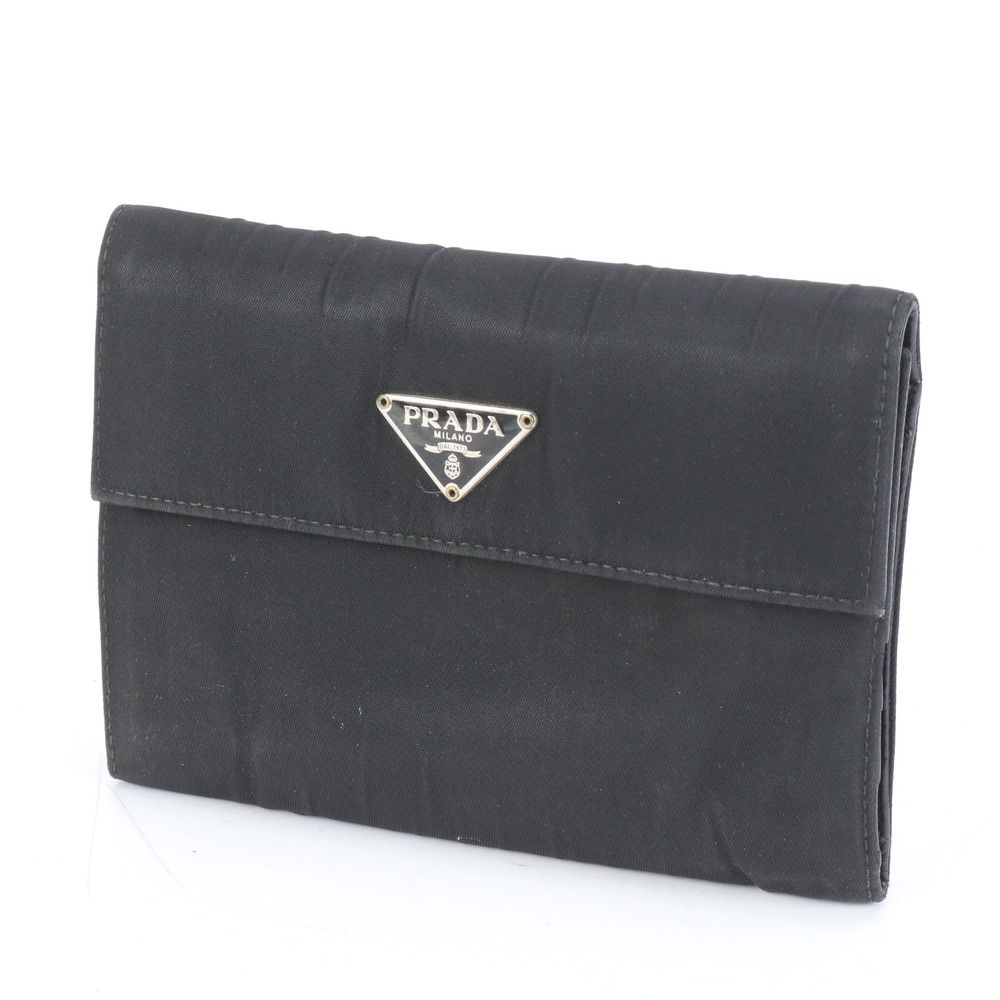 【美品完備】PRADA ブラック テスートナイロン 三つ折り財布 三角ロゴ PRADA プラダ 三角ロゴプレート 三つ折り財布 ブラック ナイロン