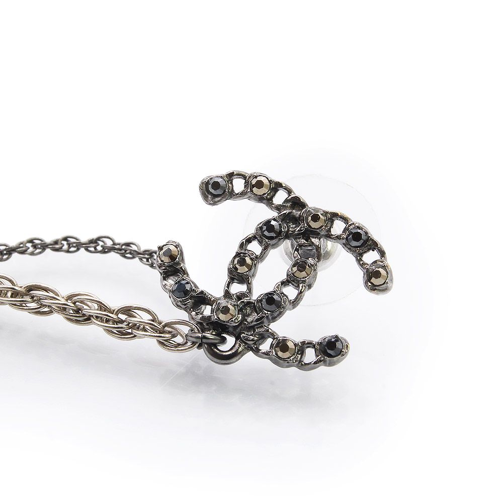 CHANEL ラインストーン 片耳 ピアス シャネル ラインストーン ココマーク チェーン イヤーカフ