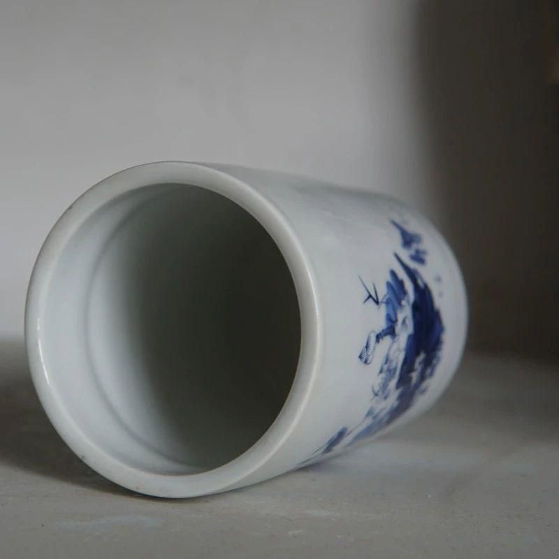 景徳鎮 磁器 青花荷葉紋筆筒 書具 文房具 現代工芸品 美術品 置物 景徳鎮 磁器 青花荷葉紋筆筒 書具 文房具 現代工芸品 美術品