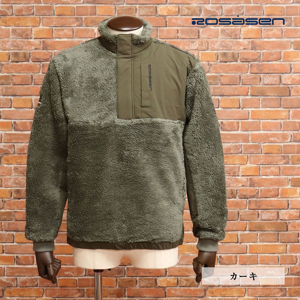 秋冬|Rosasen|LLサイズ|ダブルフェイスボア アノラック 044-59011 異素材切替 ハーフジップ ゴルフウェア メンズ 紳士 ロサーセン |カーキ|mc173|