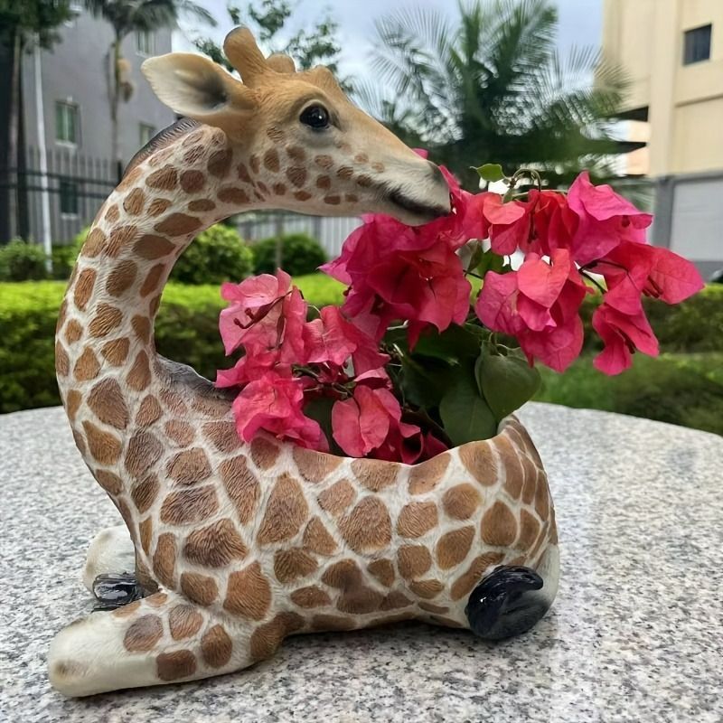 キリン 動物 プランター アニマル かわいい 樹脂 レジン ヴィンテージ ガーデンデコ 園芸 庭 バルコニー インテリア お洒落 動物 屋内 屋外 4-7