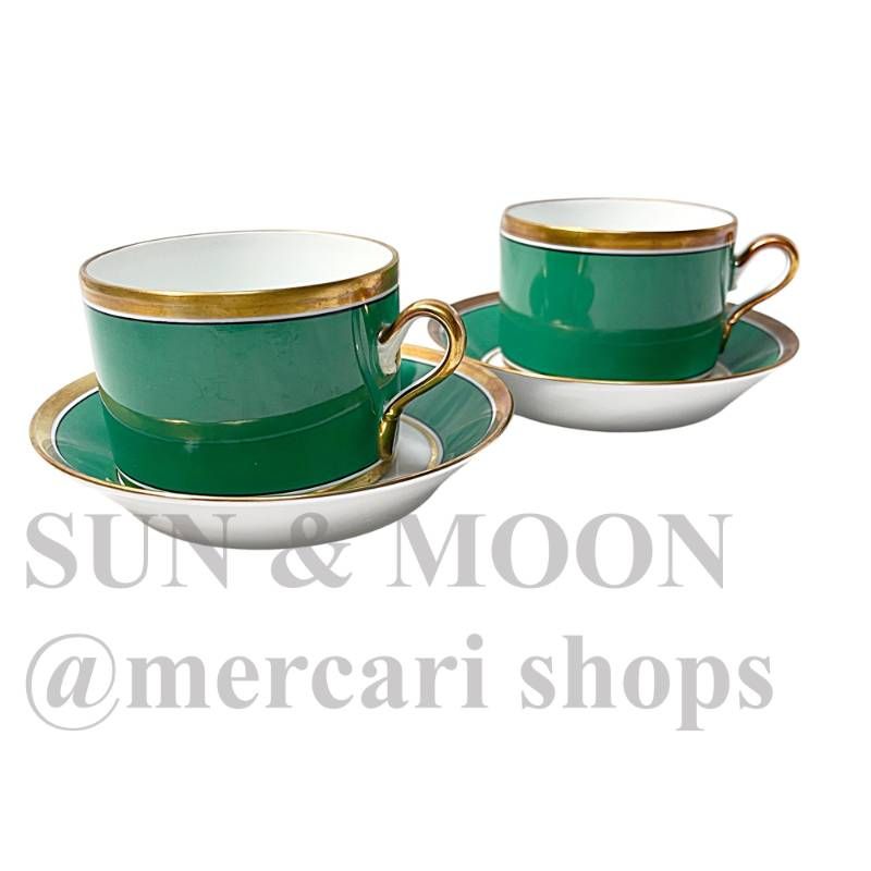 リチャードジノリ インペログリーン カップ ソーサー 2客 緑 金彩 TD 10